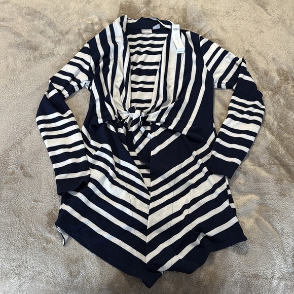 Chico’s NWT Woman’s Everyday Tie Drop Shoulder Striped Cardigan - Picture 9 of 13